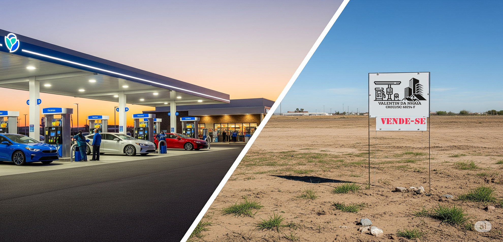 Posto de combustível ao entardecer